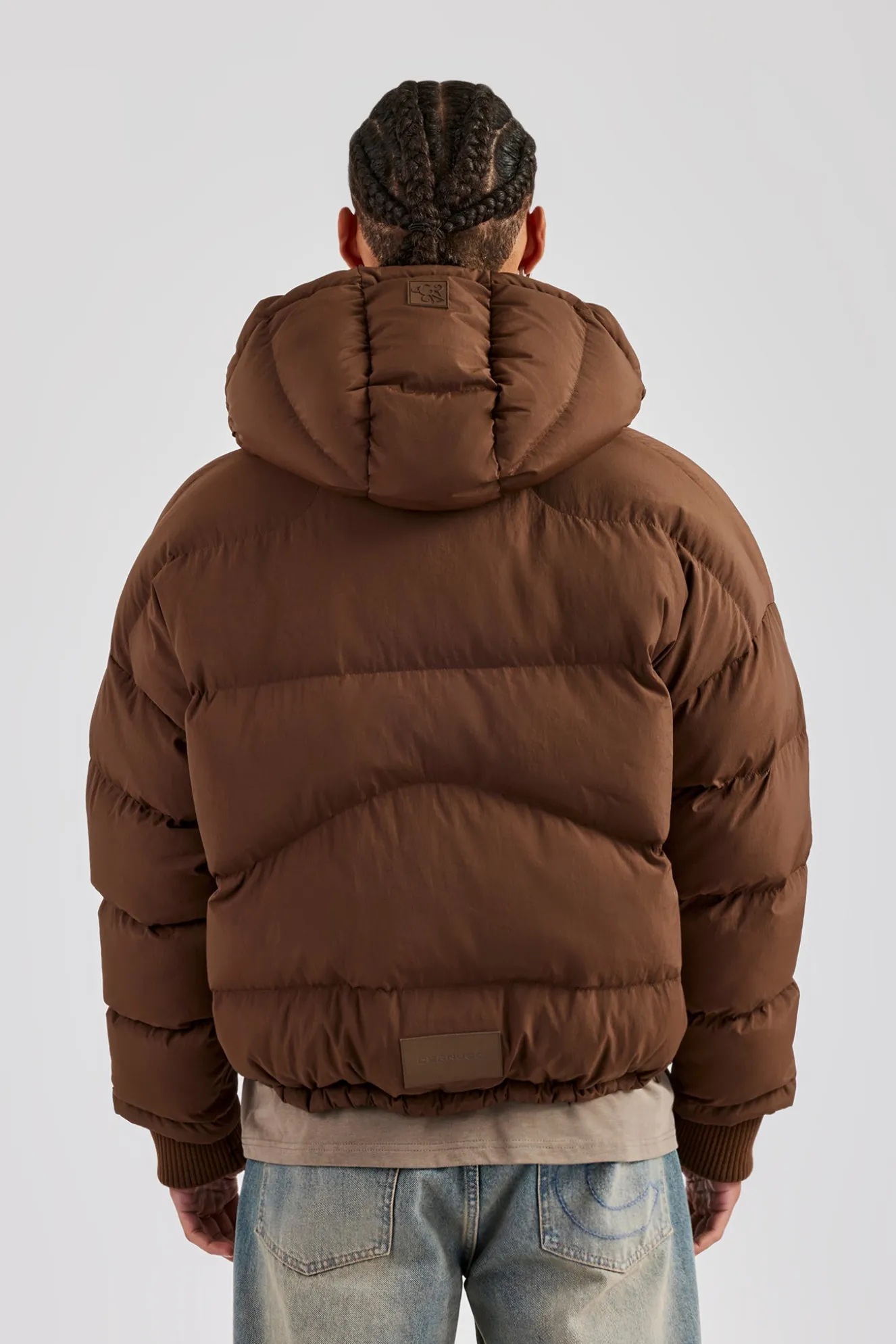 Oversized Hooded Puffer Jacket - Brown