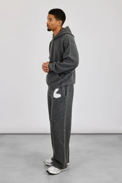 Oversized Knitted Intarsia Hoodie & Relaxed Jogger - Charcoal