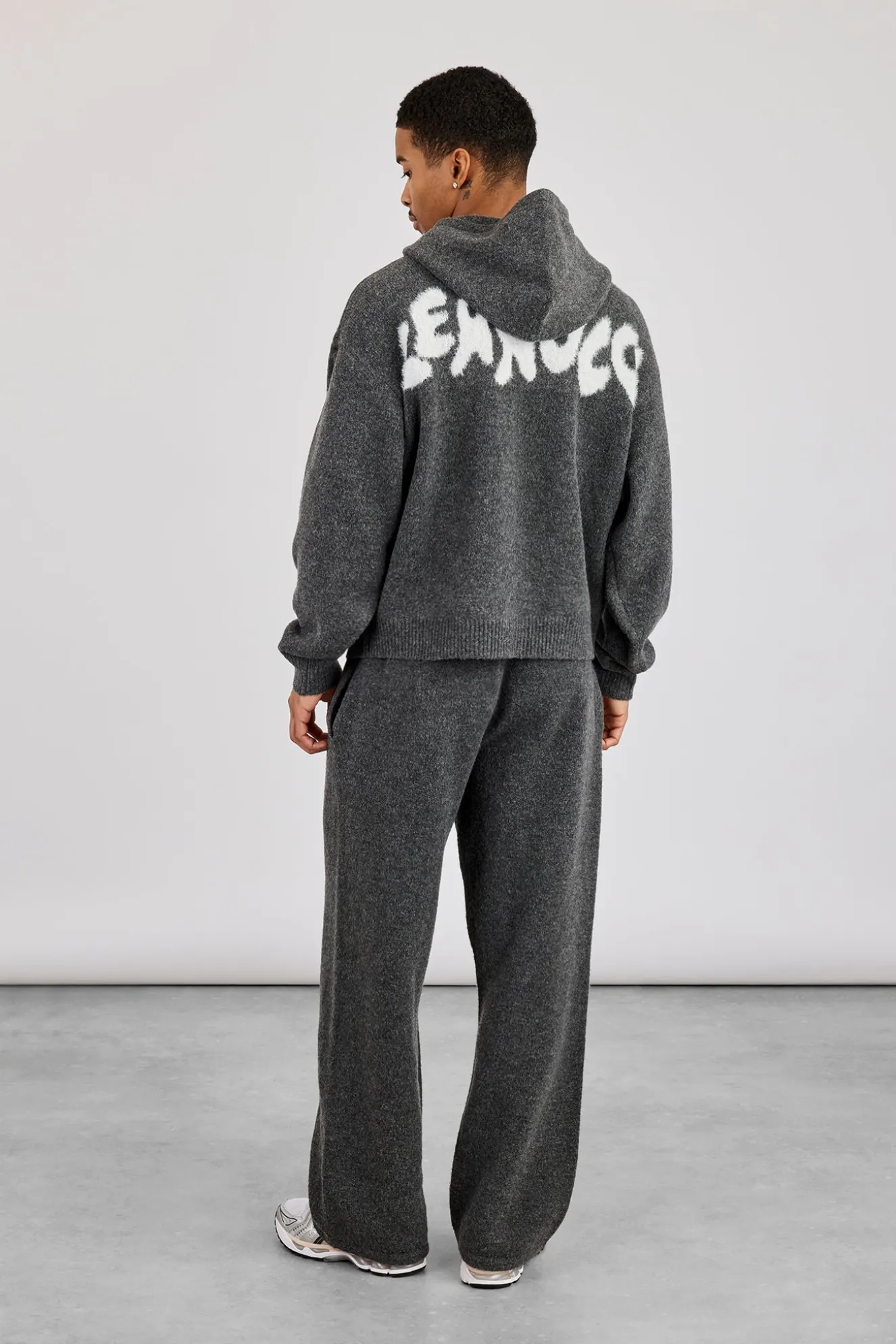 Oversized Knitted Intarsia Hoodie & Relaxed Jogger - Charcoal
