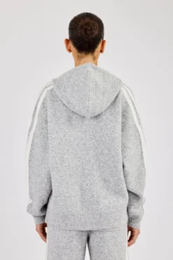 Oversized Knitted Stripe Zip Through - Grey