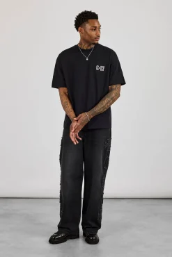 Oversized Logo Stud Detail T-Shirt - Black