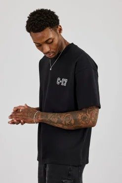Oversized Logo Stud Detail T-Shirt - Black