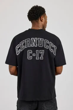Oversized Logo Stud Detail T-Shirt - Black