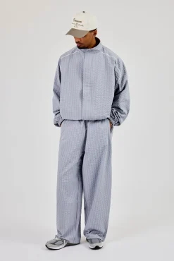 Oversized Nylon Check Funnel Neck Jacket & Trouser - Light Grey