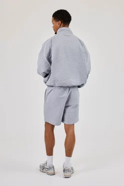 Oversized Nylon Check Funnel Neck Jacket & Short - Light Grey