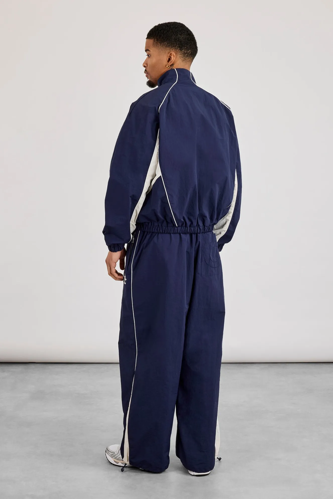 Oversized Nylon Panelled Track Top & Panelled Joggers - Navy