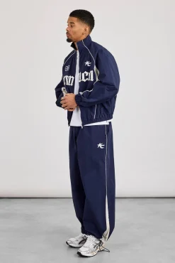 Oversized Nylon Panelled Track Top & Panelled Joggers - Navy