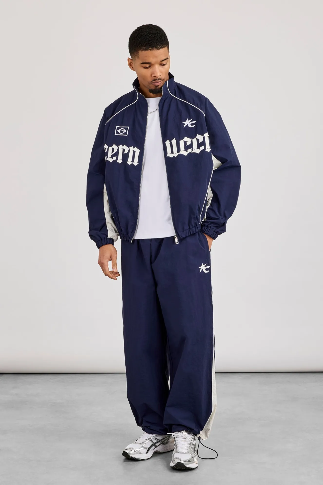 Oversized Nylon Panelled Track Top & Panelled Joggers - Navy