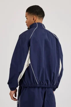 Oversized Nylon Panelled Track Top - Navy