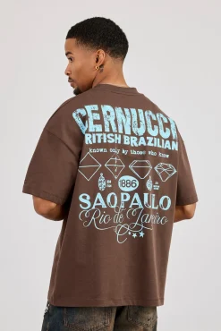 Oversized Rio Diamond Graphic T-Shirt - Brown