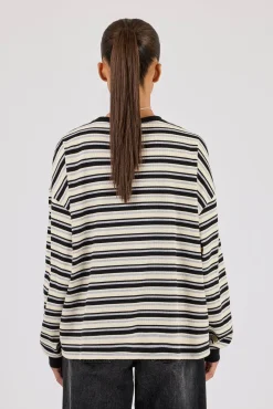 Oversized Stripe Long Sleeve Top - Black