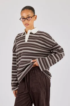 Oversized Stripe Long Sleeve Top - Chocolate