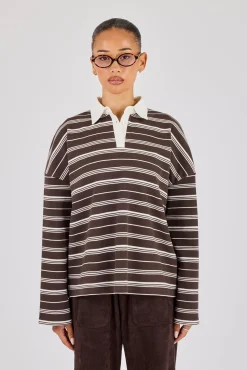Oversized Stripe Long Sleeve Top - Chocolate