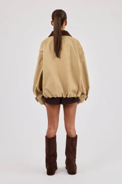 Oversized Twill Harrington Jacket - Beige