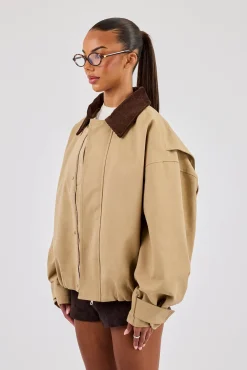 Oversized Twill Harrington Jacket - Beige