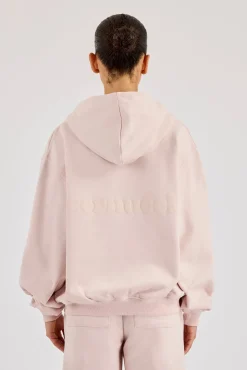 Oversized Zip Through Hoodie - Dusty Pink