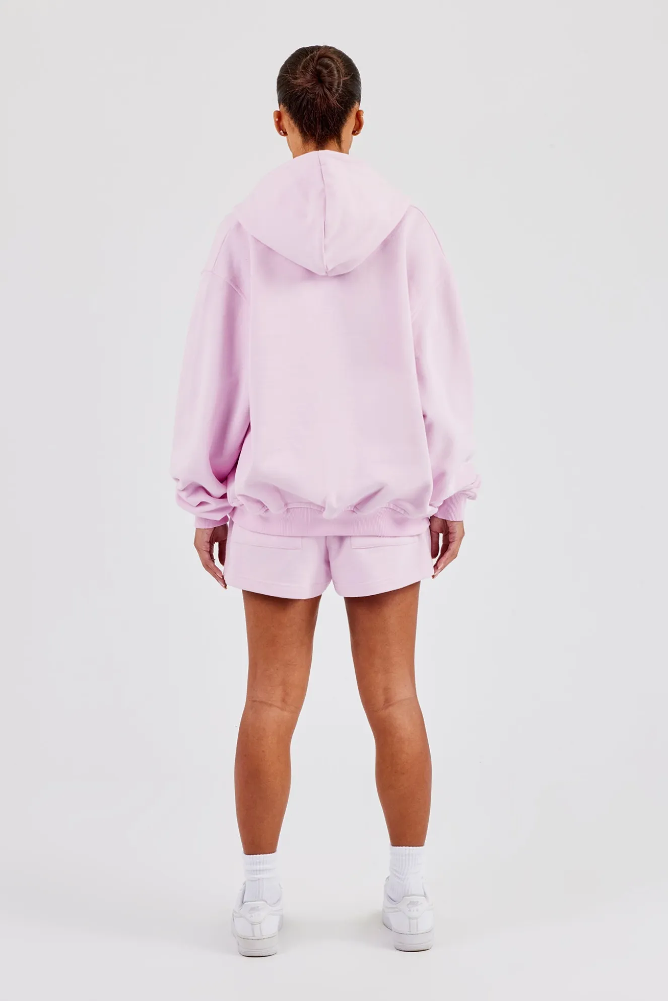 Oversized Zip Through Hoodie & Short - Pink