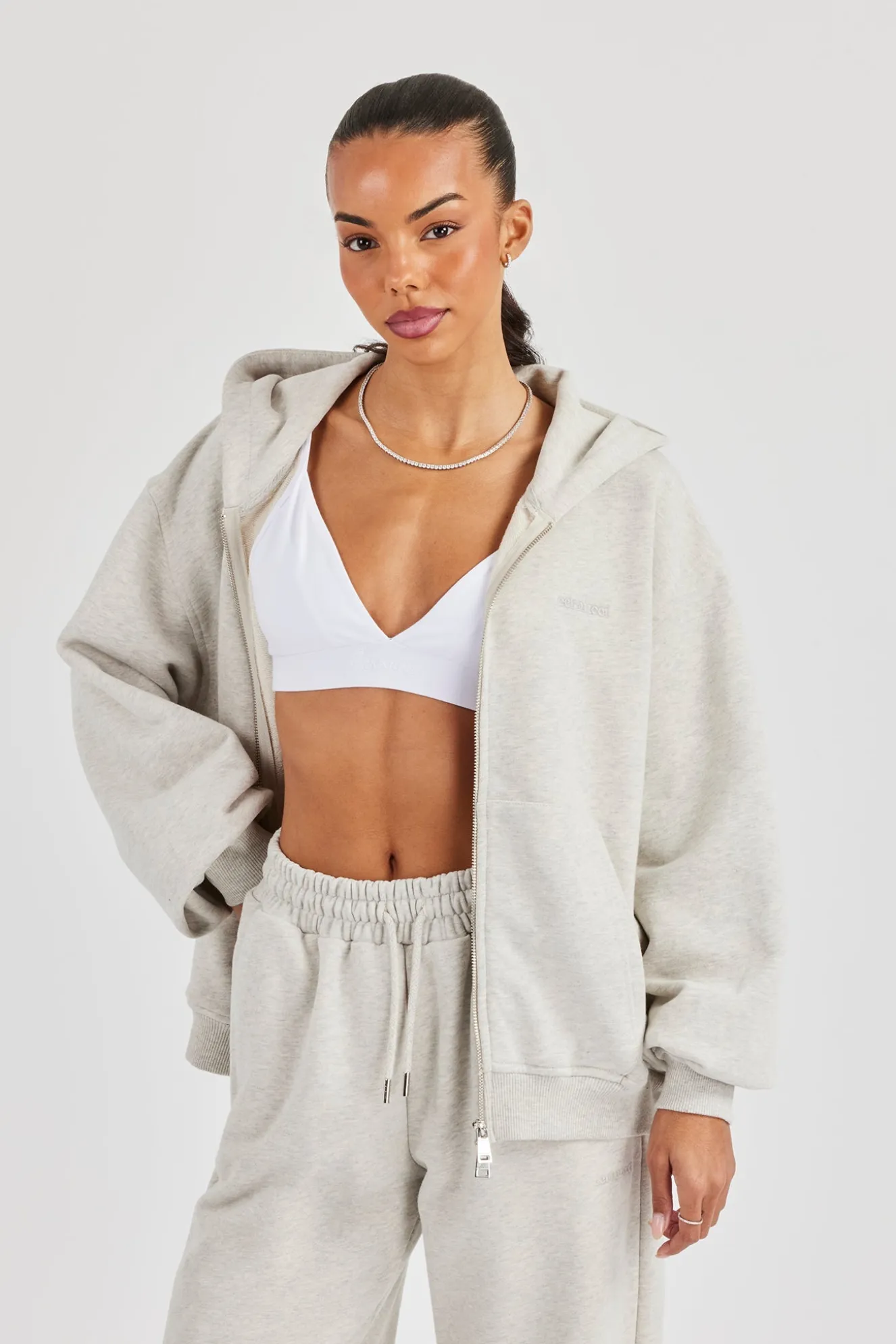 Oversized Zip Through Hoodie - Ash Grey