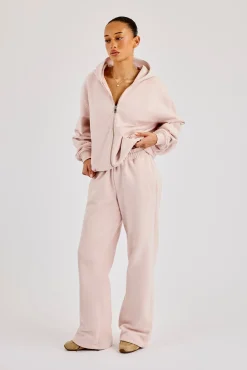 Oversized Zip Through Hoodie & Wide Leg Jogger- Dusty Pink