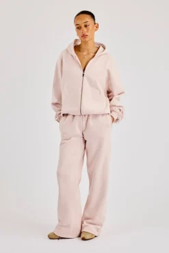 Oversized Zip Through Hoodie & Wide Leg Jogger- Dusty Pink