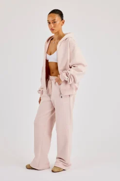 Oversized Zip Through Hoodie & Wide Leg Jogger- Dusty Pink
