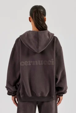Oversized Zip Through Hoodie - Coffee