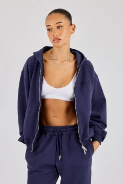 Oversized Zip Through Hoodie - Navy