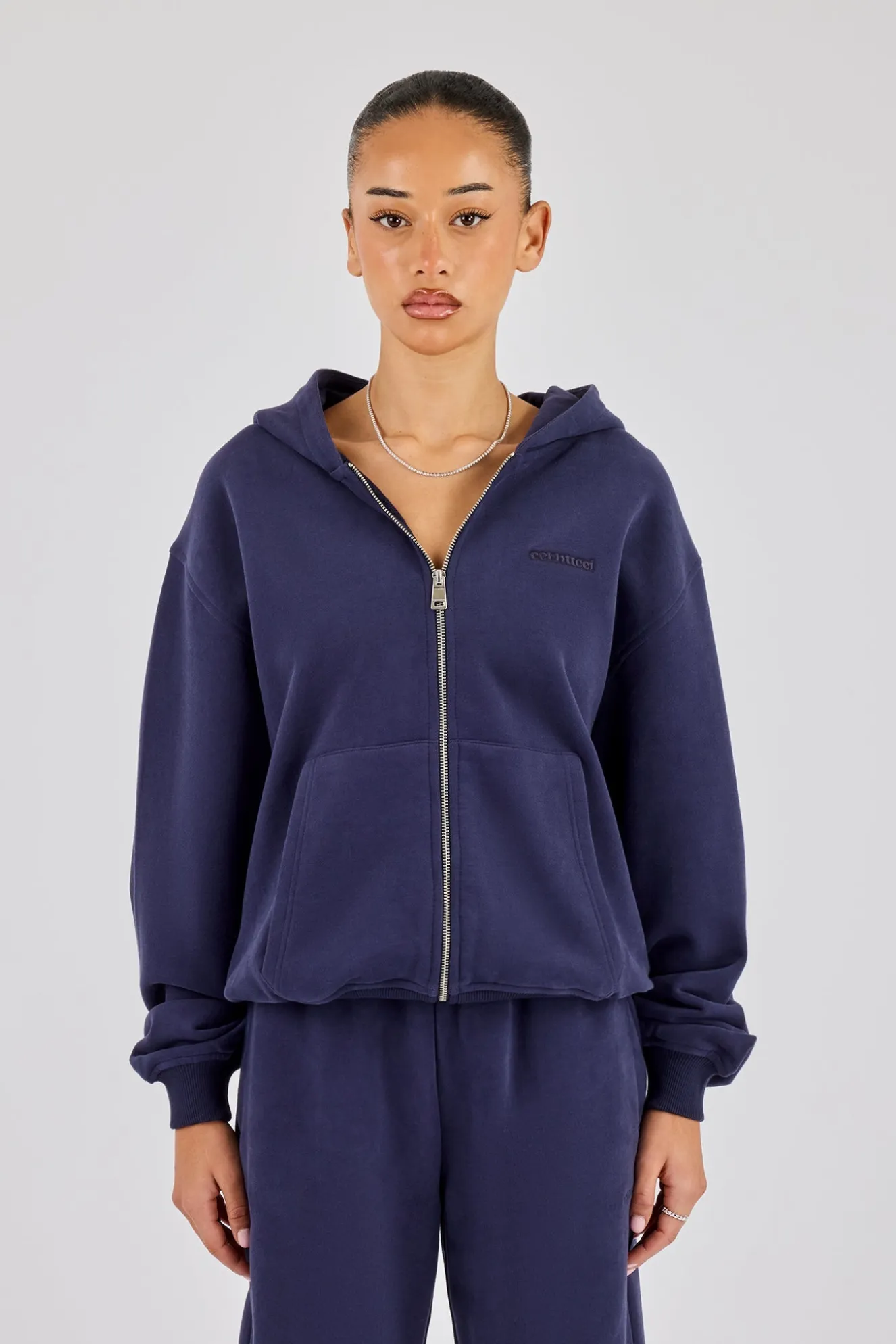 Oversized Zip Through Hoodie - Navy