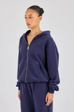 Oversized Zip Through Hoodie - Navy