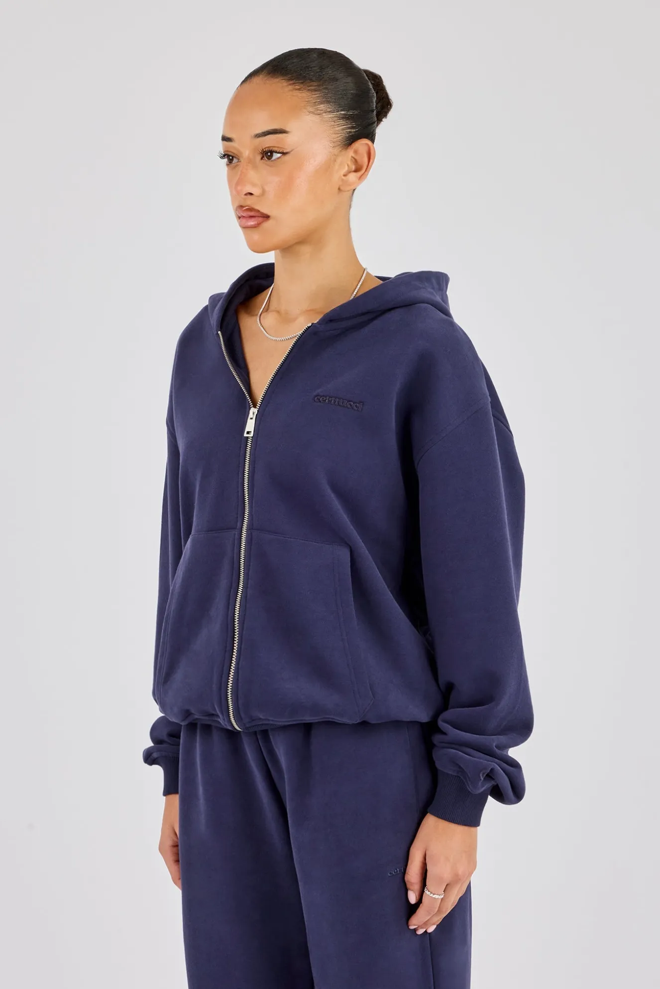 Oversized Zip Through Hoodie - Navy