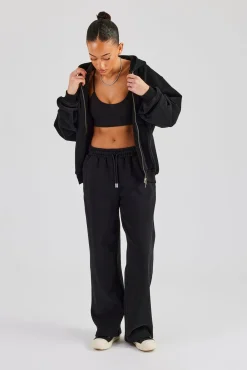 Oversized Zip Through Hoodie - Black