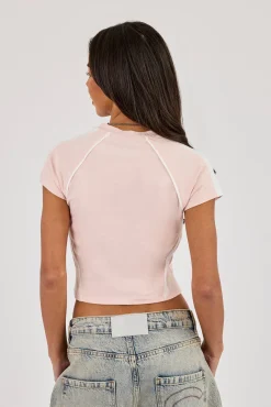 Panelled Fitted Football Baby Tee - Dusky Pink