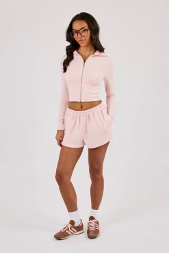 Peached Soft Touch Button Front Short - Baby Pink