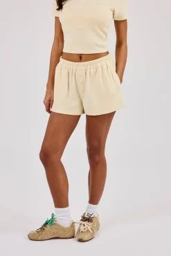 Peached Soft Touch Button Front Short - Butter Yellow