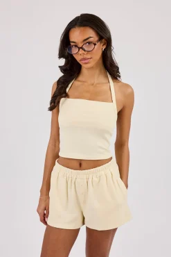 Peached Soft Touch Halterneck Top - Butter Yellow
