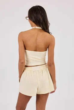 Peached Soft Touch Halterneck Top - Butter Yellow