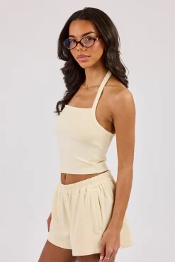 Peached Soft Touch Halterneck Top - Butter Yellow