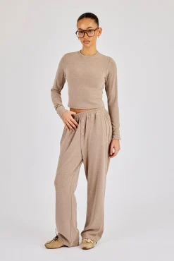 Peached Soft Touch Long Sleeve Top & Trouser - Taupe