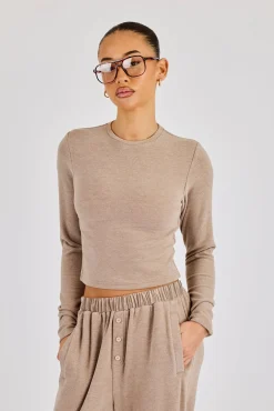 Peached Soft Touch Long Sleeve Top - Taupe