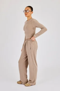 Peached Soft Touch Long Sleeve Top - Taupe