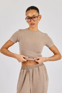 Peached Soft Touch Short Sleeve Top - Taupe