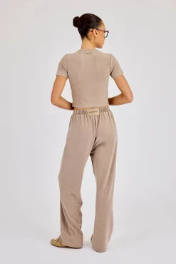 Peached Soft Touch Short Sleeve Top & Trouser - Taupe