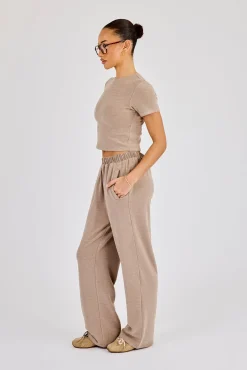 Peached Soft Touch Short Sleeve Top & Trouser - Taupe