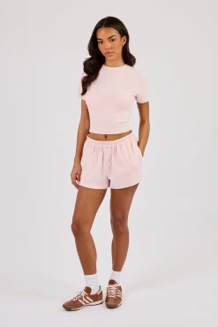 Peached Soft Touch Short Sleeve Top - Baby Pink
