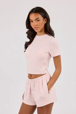 Peached Soft Touch Short Sleeve Top - Baby Pink