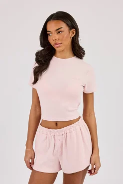 Peached Soft Touch Short Sleeve Top - Baby Pink