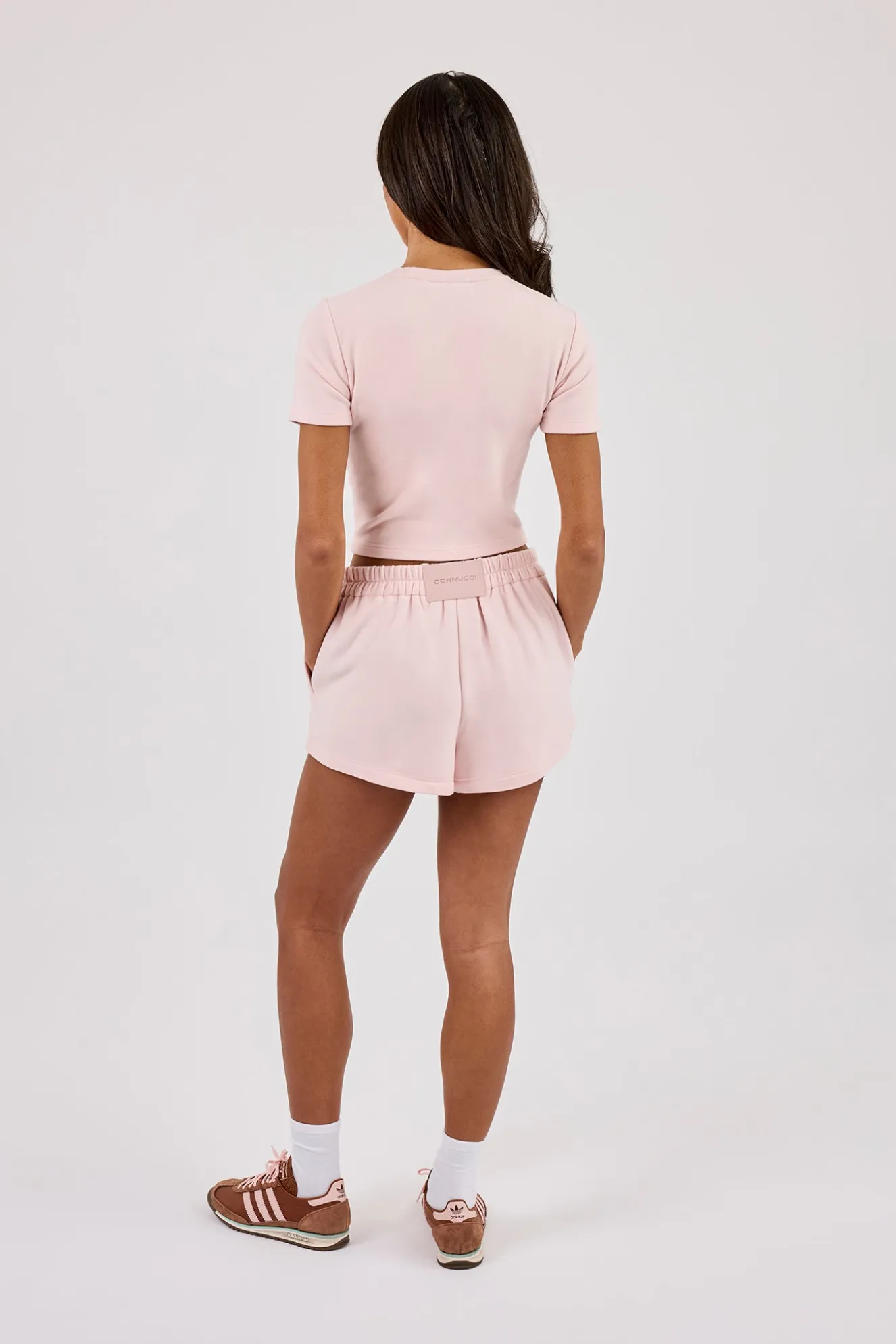 Peached Soft Touch Short Sleeve Top & Button Front Short - Baby Pink