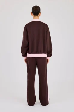 Pink Contrast Rib Panel Tracksuit - Chocolate