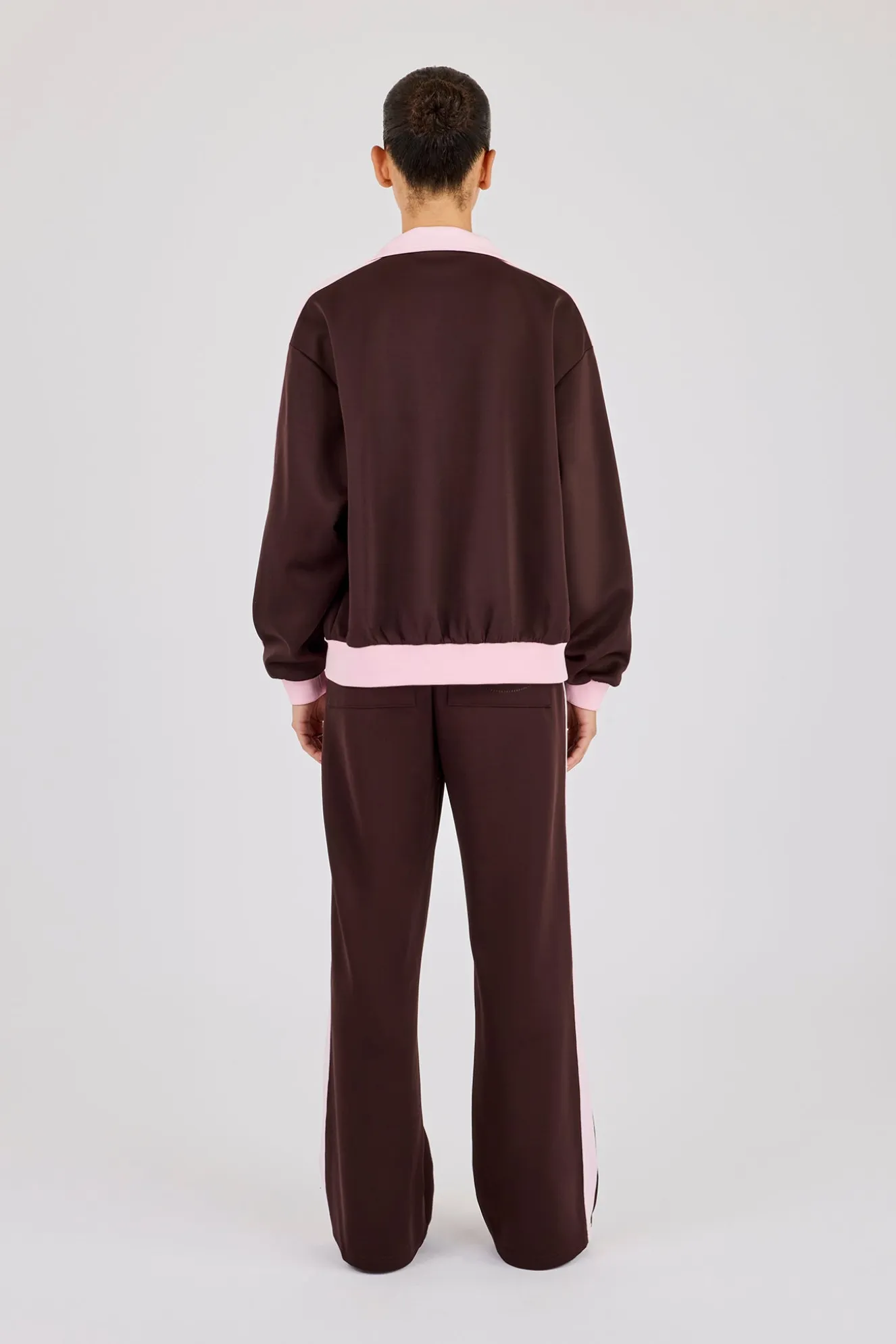 Pink Contrast Rib Panel Tracksuit - Chocolate