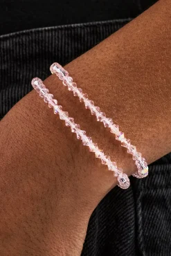 Pink Double Layer Glass Bead Bracelet - 4mm - White